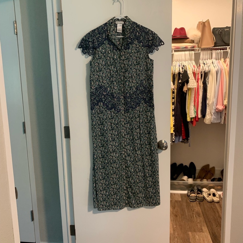 Paco Rabanne long button up short sleeve floral dress XS